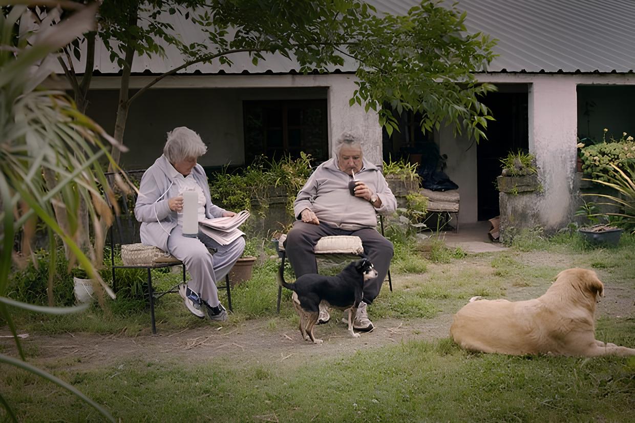Jorge Mujica en el patio de su casa, siempre denuminada omo una "casa simple"