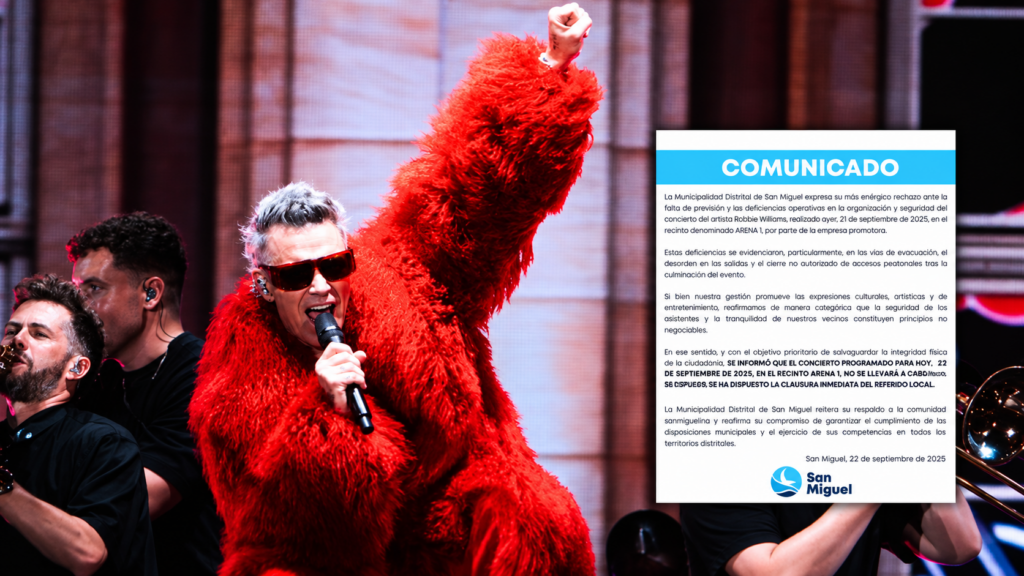 Robbie Williams durante su concierto en Lima