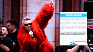 Robbie Williams durante su concierto en Lima